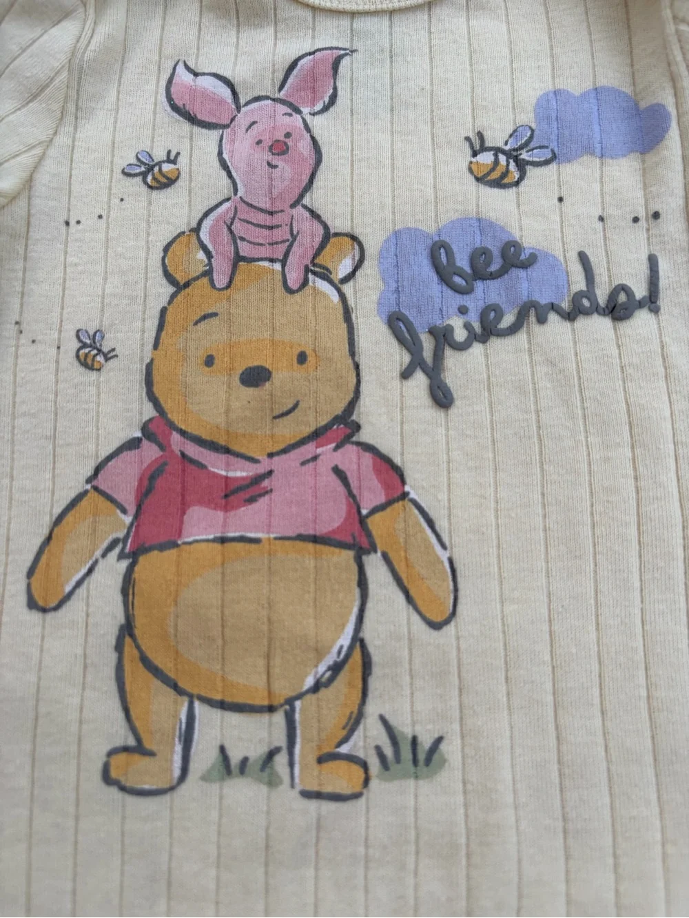 Disney Baby Winnie the Pooh Piglet Bee Friends Bodysuit 12M Soft Yellow Ribbed